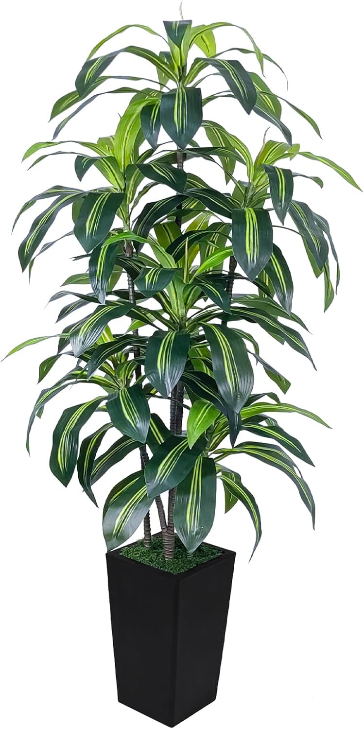 7FT Artificial Dracaena Tree, Fake Tree Indoor with Black Tall Planter,Tall Artificial Plants Indoor,Artificial Silk Tree for Home Office Decor (Black)