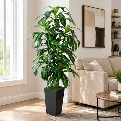 7FT Artificial Dracaena Tree, Fake Tree Indoor with Black Tall Planter,Tall Artificial Plants Indoor,Artificial Silk Tree for Home Office Decor (Black)