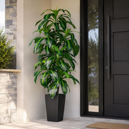 7FT Artificial Dracaena Tree, Fake Tree Indoor with Black Tall Planter,Tall Artificial Plants Indoor,Artificial Silk Tree for Home Office Decor (Black)