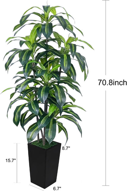 7FT Artificial Dracaena Tree, Fake Tree Indoor with Black Tall Planter,Tall Artificial Plants Indoor,Artificial Silk Tree for Home Office Decor (Black)