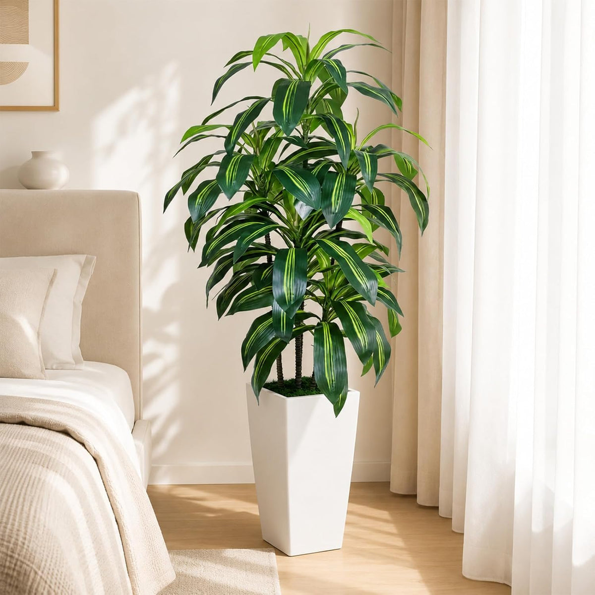 7FT Artificial Dracaena Tree, Fake Tree Indoor with Black Tall Planter,Tall Artificial Plants Indoor,Artificial Silk Tree for Home Office Decor (Black)