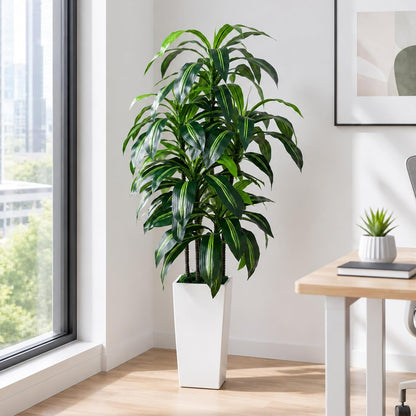7FT Artificial Dracaena Tree, Fake Tree Indoor with Black Tall Planter,Tall Artificial Plants Indoor,Artificial Silk Tree for Home Office Decor (Black)