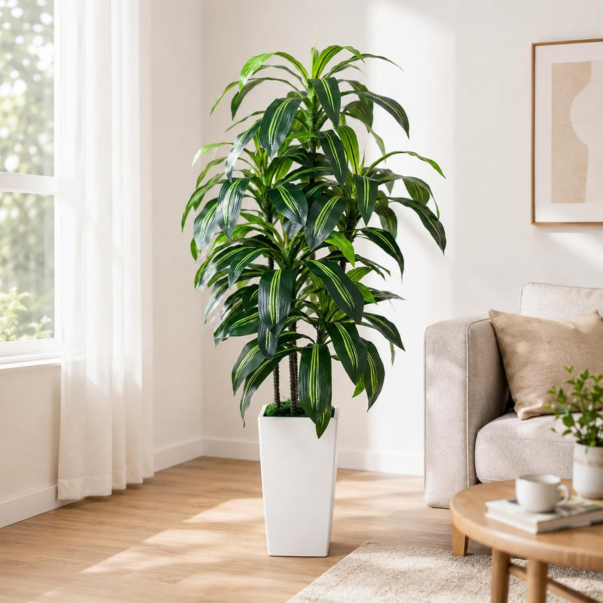 7FT Artificial Dracaena Tree, Fake Tree Indoor with Black Tall Planter,Tall Artificial Plants Indoor,Artificial Silk Tree for Home Office Decor (Black)