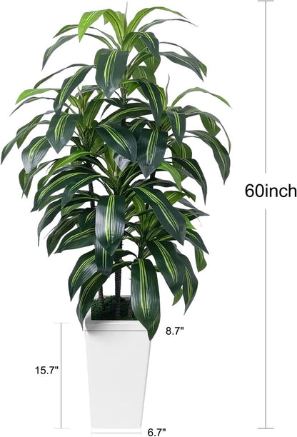 7FT Artificial Dracaena Tree, Fake Tree Indoor with Black Tall Planter,Tall Artificial Plants Indoor,Artificial Silk Tree for Home Office Decor (Black)