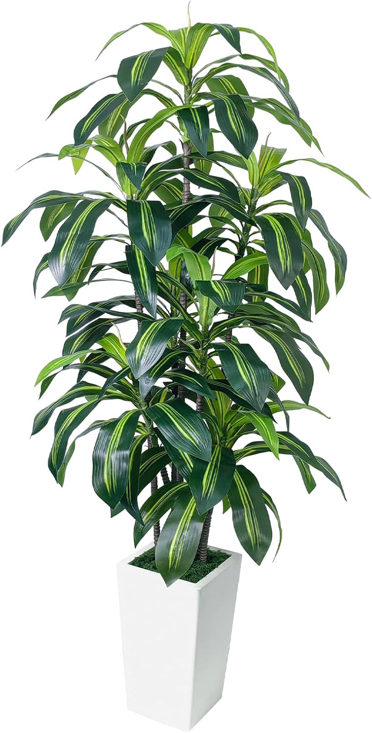 7FT Artificial Dracaena Tree, Fake Tree Indoor with Black Tall Planter,Tall Artificial Plants Indoor,Artificial Silk Tree for Home Office Decor (Black)
