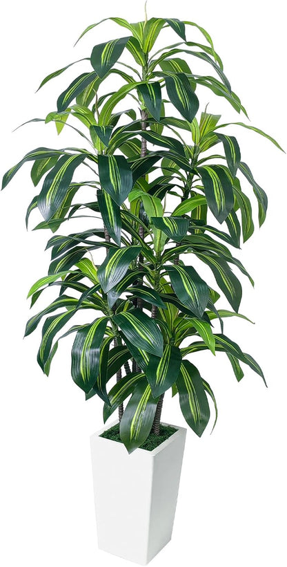 7FT Artificial Dracaena Tree, Fake Tree Indoor with Black Tall Planter,Tall Artificial Plants Indoor,Artificial Silk Tree for Home Office Decor (Black)