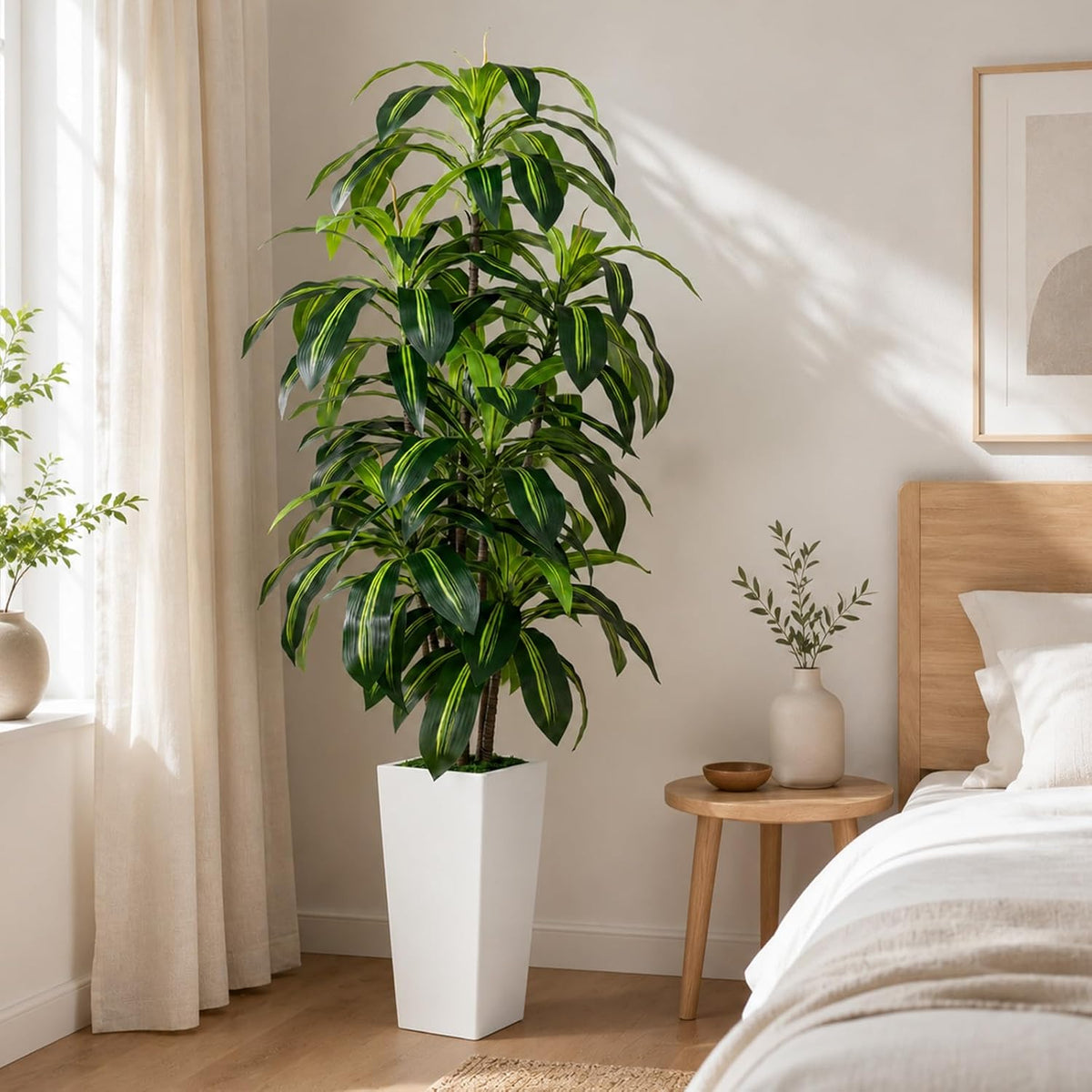 7FT Artificial Dracaena Tree, Fake Tree Indoor with Black Tall Planter,Tall Artificial Plants Indoor,Artificial Silk Tree for Home Office Decor (Black)