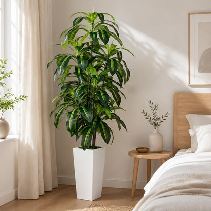 7FT Artificial Dracaena Tree, Fake Tree Indoor with Black Tall Planter,Tall Artificial Plants Indoor,Artificial Silk Tree for Home Office Decor (Black)