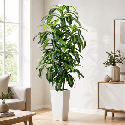 7FT Artificial Dracaena Tree, Fake Tree Indoor with Black Tall Planter,Tall Artificial Plants Indoor,Artificial Silk Tree for Home Office Decor (Black)