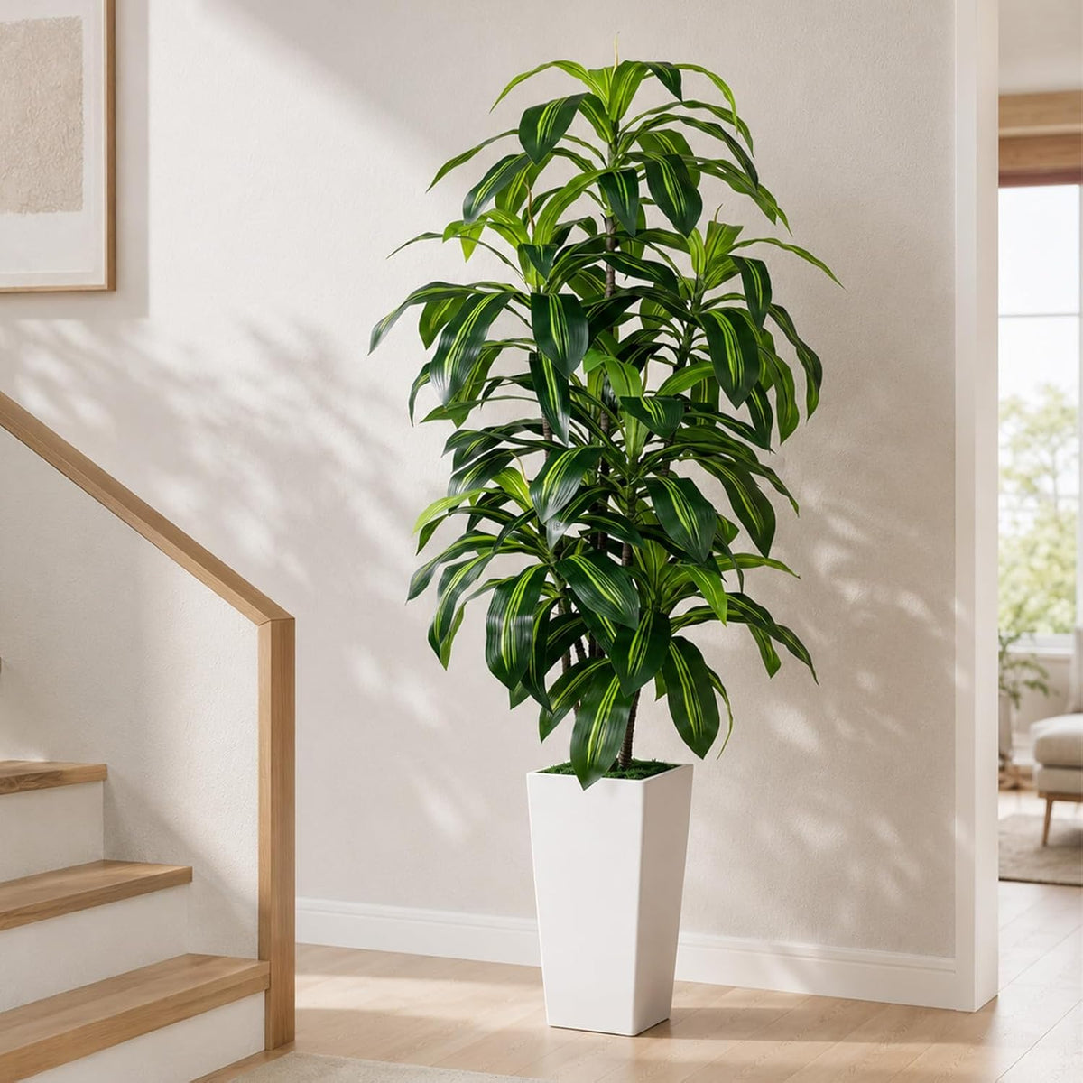 7FT Artificial Dracaena Tree, Fake Tree Indoor with Black Tall Planter,Tall Artificial Plants Indoor,Artificial Silk Tree for Home Office Decor (Black)