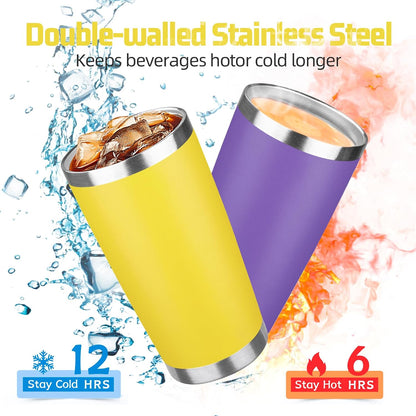20 oz Tumbler with Lids and Straws, Stainless Steel Insulated Travel Coffee Mug, Double Wall Vacuum Insulated Tumblers, Powder Coated Coffee Tumbler for Cold & Hot Drinks (Yellow)