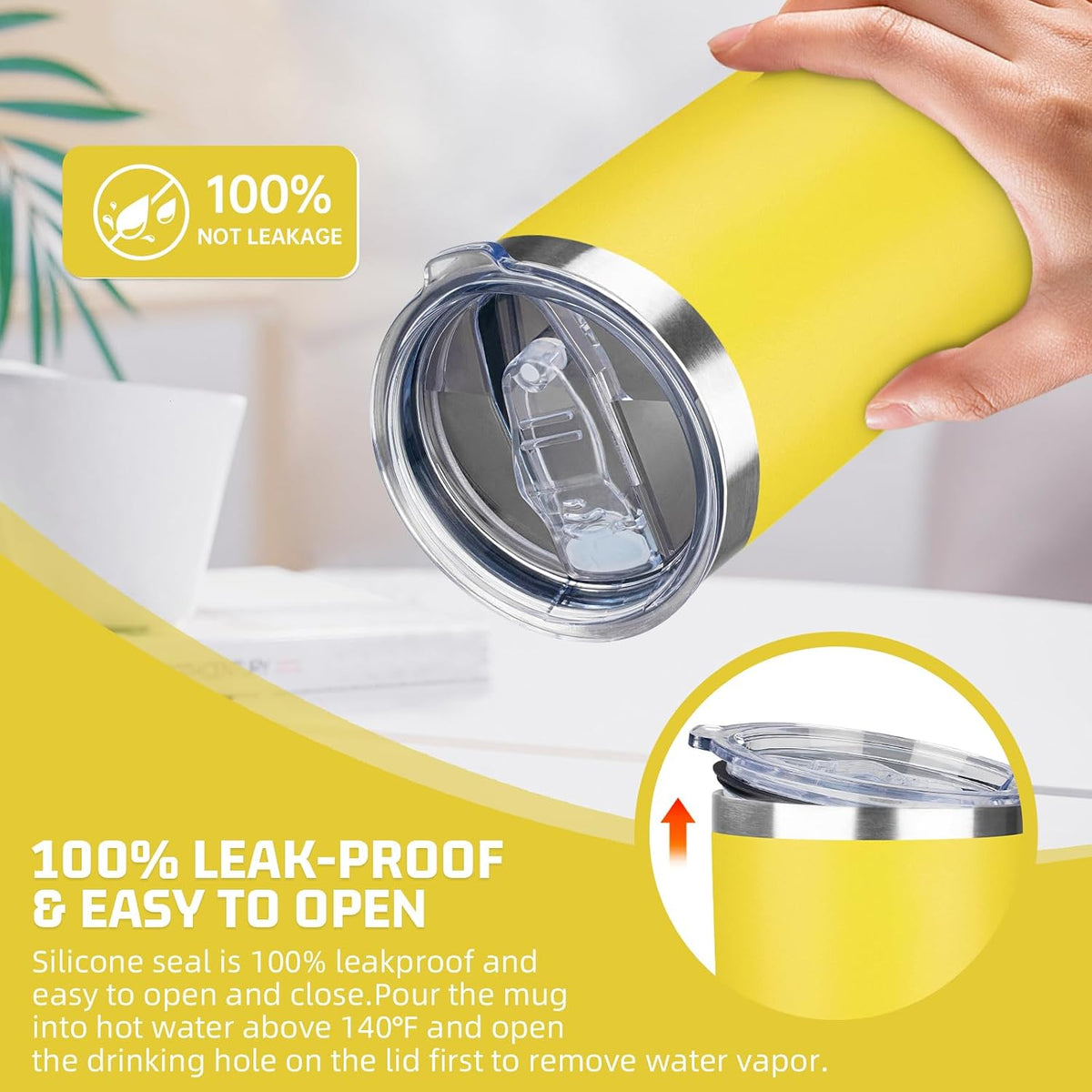 20 oz Tumbler with Lids and Straws, Stainless Steel Insulated Travel Coffee Mug, Double Wall Vacuum Insulated Tumblers, Powder Coated Coffee Tumbler for Cold & Hot Drinks (Yellow)