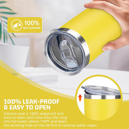 20 oz Tumbler with Lids and Straws, Stainless Steel Insulated Travel Coffee Mug, Double Wall Vacuum Insulated Tumblers, Powder Coated Coffee Tumbler for Cold & Hot Drinks (Yellow)