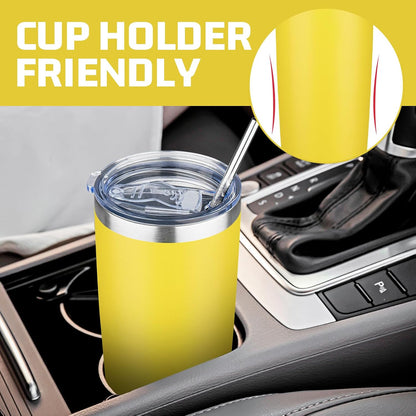 20 oz Tumbler with Lids and Straws, Stainless Steel Insulated Travel Coffee Mug, Double Wall Vacuum Insulated Tumblers, Powder Coated Coffee Tumbler for Cold & Hot Drinks (Yellow)