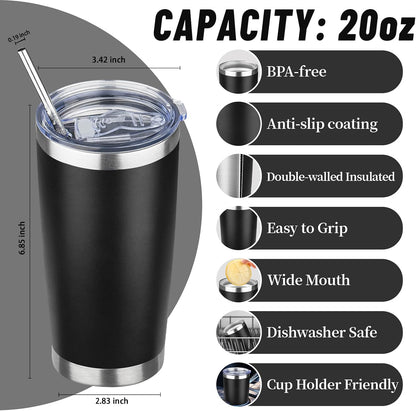 20 oz Tumbler with Lids and Straws, Stainless Steel Insulated Travel Coffee Mug, Double Wall Vacuum Insulated Tumblers, Powder Coated Coffee Tumbler for Cold & Hot Drinks (Yellow)