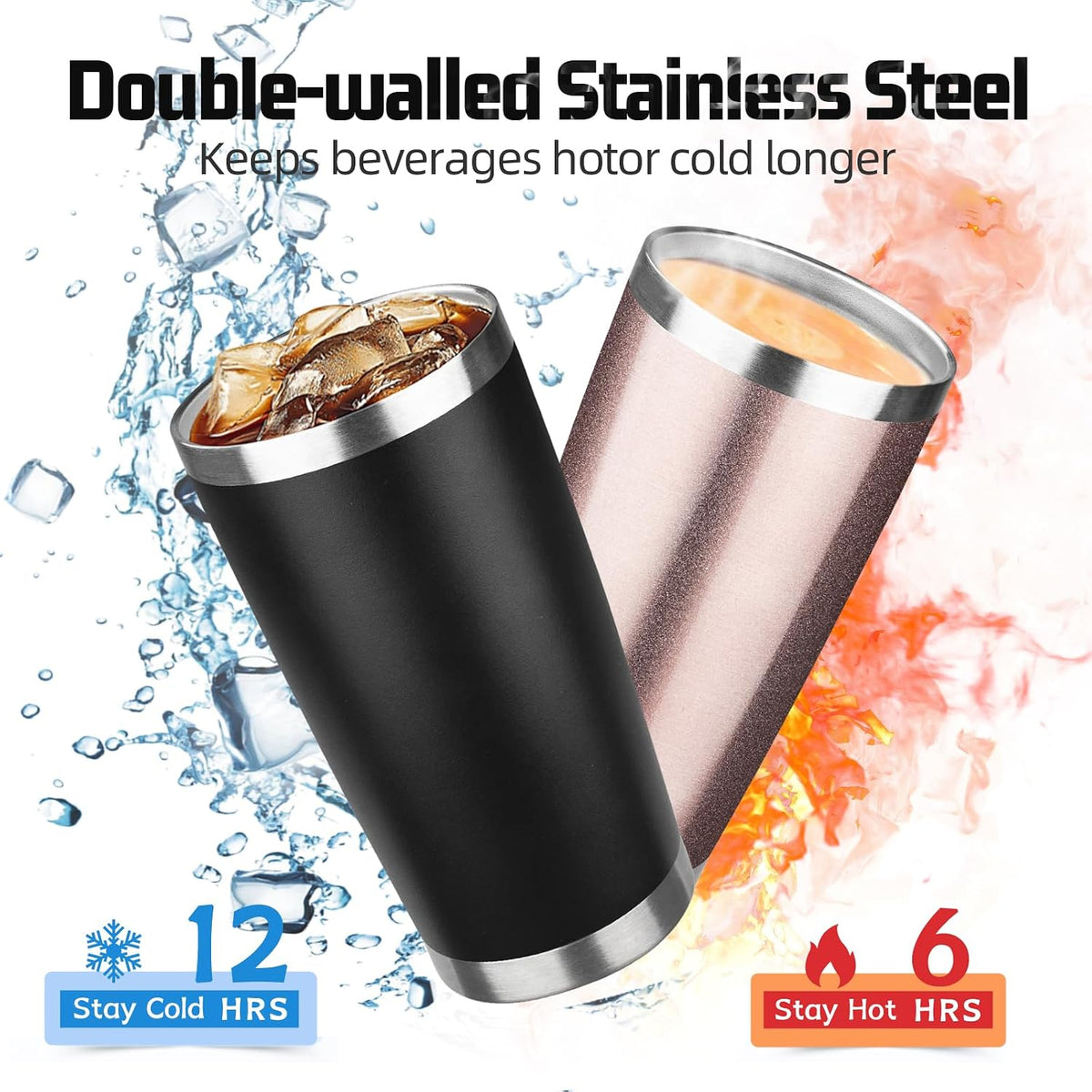 20 oz Tumbler with Lids and Straws, Stainless Steel Insulated Travel Coffee Mug, Double Wall Vacuum Insulated Tumblers, Powder Coated Coffee Tumbler for Cold & Hot Drinks (Yellow)
