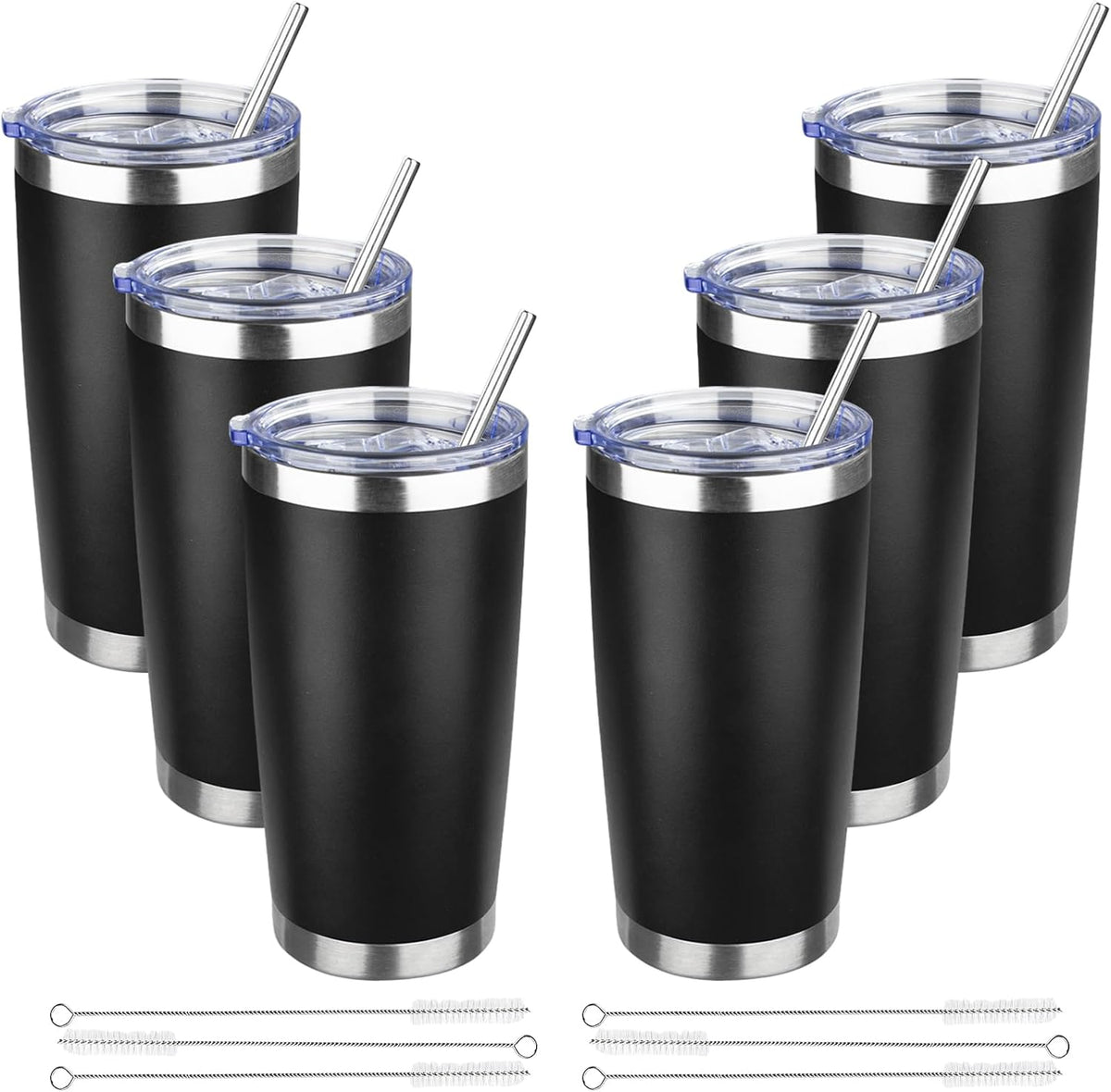 20 oz Tumbler with Lids and Straws, Stainless Steel Insulated Travel Coffee Mug, Double Wall Vacuum Insulated Tumblers, Powder Coated Coffee Tumbler for Cold & Hot Drinks (Yellow)