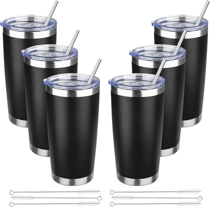 20 oz Tumbler with Lids and Straws, Stainless Steel Insulated Travel Coffee Mug, Double Wall Vacuum Insulated Tumblers, Powder Coated Coffee Tumbler for Cold & Hot Drinks (Yellow)