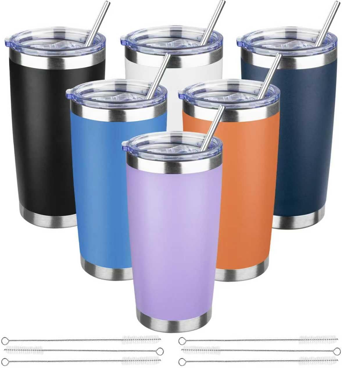 20 oz Tumbler with Lids and Straws, Stainless Steel Insulated Travel Coffee Mug, Double Wall Vacuum Insulated Tumblers, Powder Coated Coffee Tumbler for Cold & Hot Drinks (Yellow)