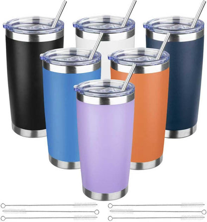 20 oz Tumbler with Lids and Straws, Stainless Steel Insulated Travel Coffee Mug, Double Wall Vacuum Insulated Tumblers, Powder Coated Coffee Tumbler for Cold & Hot Drinks (Yellow)