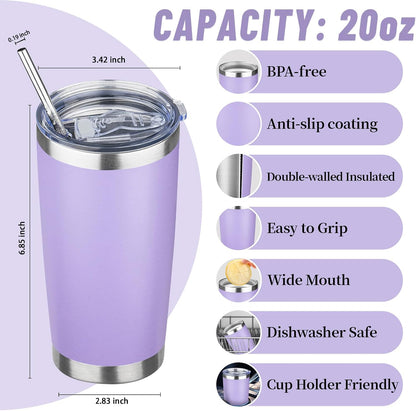 20 oz Tumbler with Lids and Straws, Stainless Steel Insulated Travel Coffee Mug, Double Wall Vacuum Insulated Tumblers, Powder Coated Coffee Tumbler for Cold & Hot Drinks (Yellow)