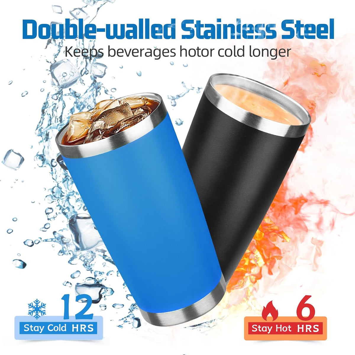 20 oz Tumbler with Lids and Straws, Stainless Steel Insulated Travel Coffee Mug, Double Wall Vacuum Insulated Tumblers, Powder Coated Coffee Tumbler for Cold & Hot Drinks (Yellow)