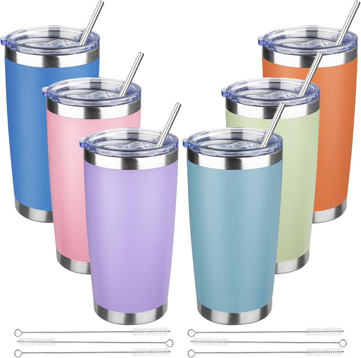 20 oz Tumbler with Lids and Straws, Stainless Steel Insulated Travel Coffee Mug, Double Wall Vacuum Insulated Tumblers, Powder Coated Coffee Tumbler for Cold & Hot Drinks (Yellow)