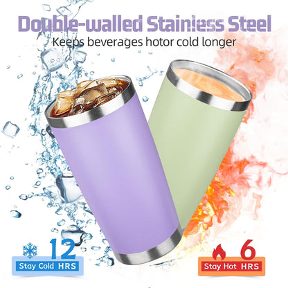 20 oz Tumbler with Lids and Straws, Stainless Steel Insulated Travel Coffee Mug, Double Wall Vacuum Insulated Tumblers, Powder Coated Coffee Tumbler for Cold & Hot Drinks (Yellow)