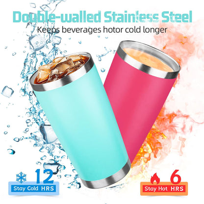 20 oz Tumbler with Lids and Straws, Stainless Steel Insulated Travel Coffee Mug, Double Wall Vacuum Insulated Tumblers, Powder Coated Coffee Tumbler for Cold & Hot Drinks (Yellow)