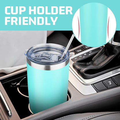 20 oz Tumbler with Lids and Straws, Stainless Steel Insulated Travel Coffee Mug, Double Wall Vacuum Insulated Tumblers, Powder Coated Coffee Tumbler for Cold & Hot Drinks (Yellow)