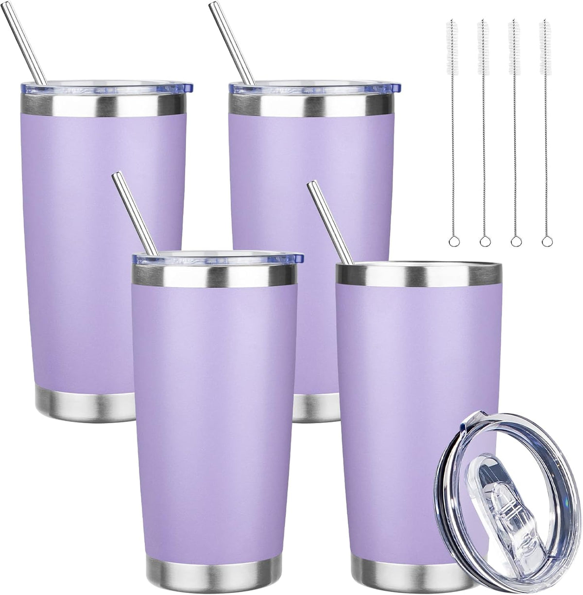 20 oz Tumbler with Lids and Straws, Stainless Steel Insulated Travel Coffee Mug, Double Wall Vacuum Insulated Tumblers, Powder Coated Coffee Tumbler for Cold & Hot Drinks (Yellow)