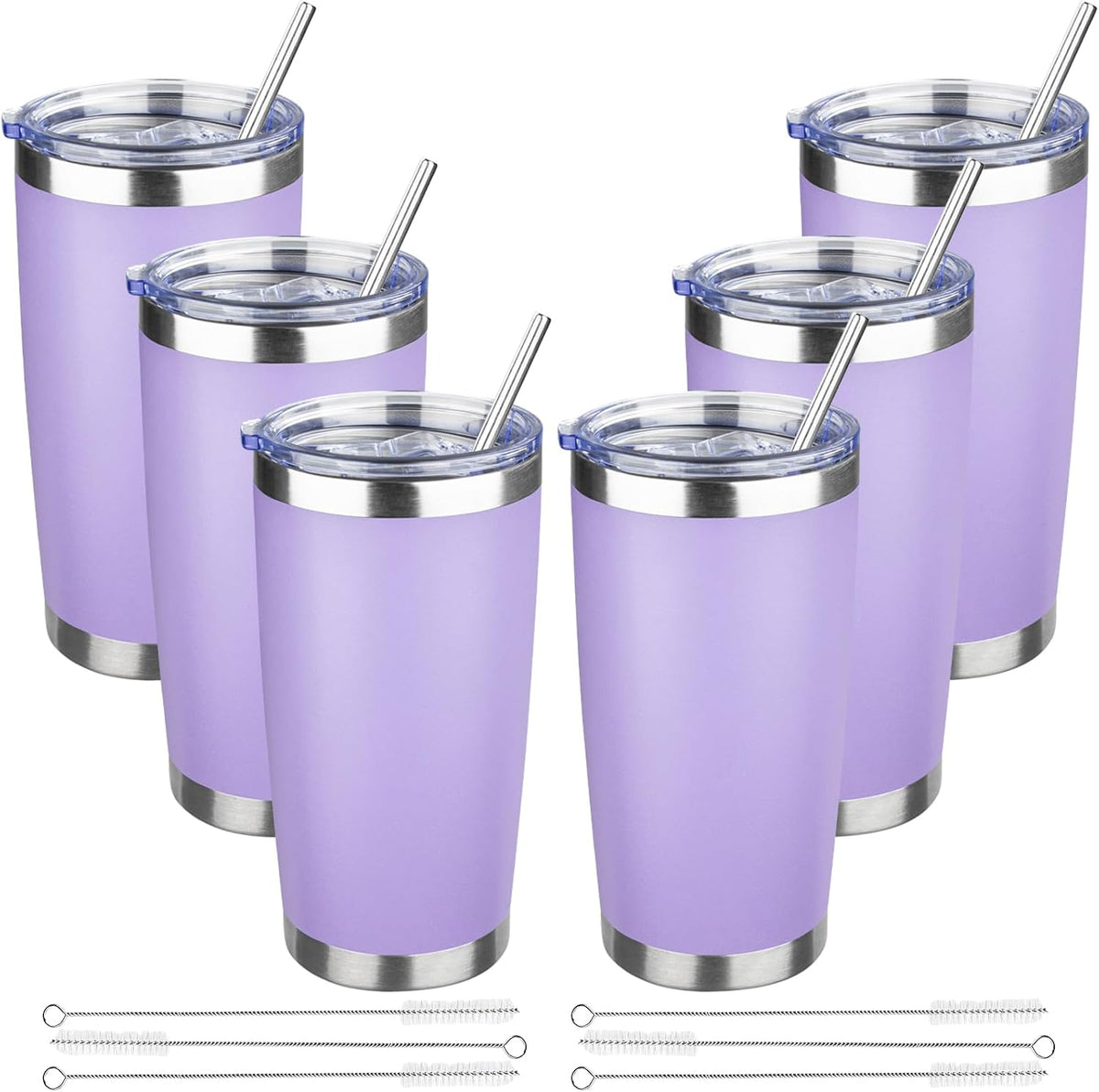 20 oz Tumbler with Lids and Straws, Stainless Steel Insulated Travel Coffee Mug, Double Wall Vacuum Insulated Tumblers, Powder Coated Coffee Tumbler for Cold & Hot Drinks (Yellow)
