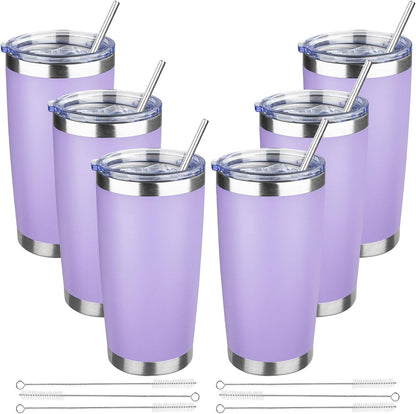 20 oz Tumbler with Lids and Straws, Stainless Steel Insulated Travel Coffee Mug, Double Wall Vacuum Insulated Tumblers, Powder Coated Coffee Tumbler for Cold & Hot Drinks (Yellow)