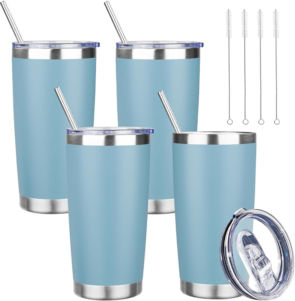 20 oz Tumbler with Lids and Straws, Stainless Steel Insulated Travel Coffee Mug, Double Wall Vacuum Insulated Tumblers, Powder Coated Coffee Tumbler for Cold & Hot Drinks (Yellow)