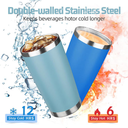 20 oz Tumbler with Lids and Straws, Stainless Steel Insulated Travel Coffee Mug, Double Wall Vacuum Insulated Tumblers, Powder Coated Coffee Tumbler for Cold & Hot Drinks (Yellow)