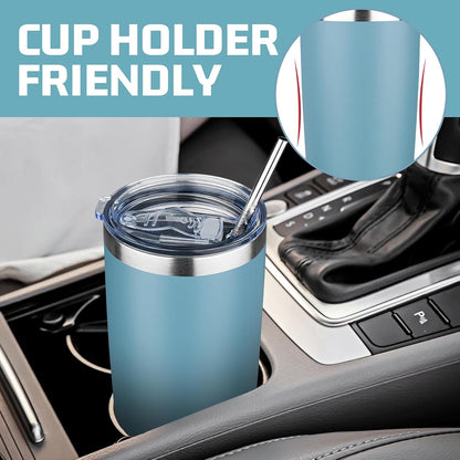 20 oz Tumbler with Lids and Straws, Stainless Steel Insulated Travel Coffee Mug, Double Wall Vacuum Insulated Tumblers, Powder Coated Coffee Tumbler for Cold & Hot Drinks (Yellow)