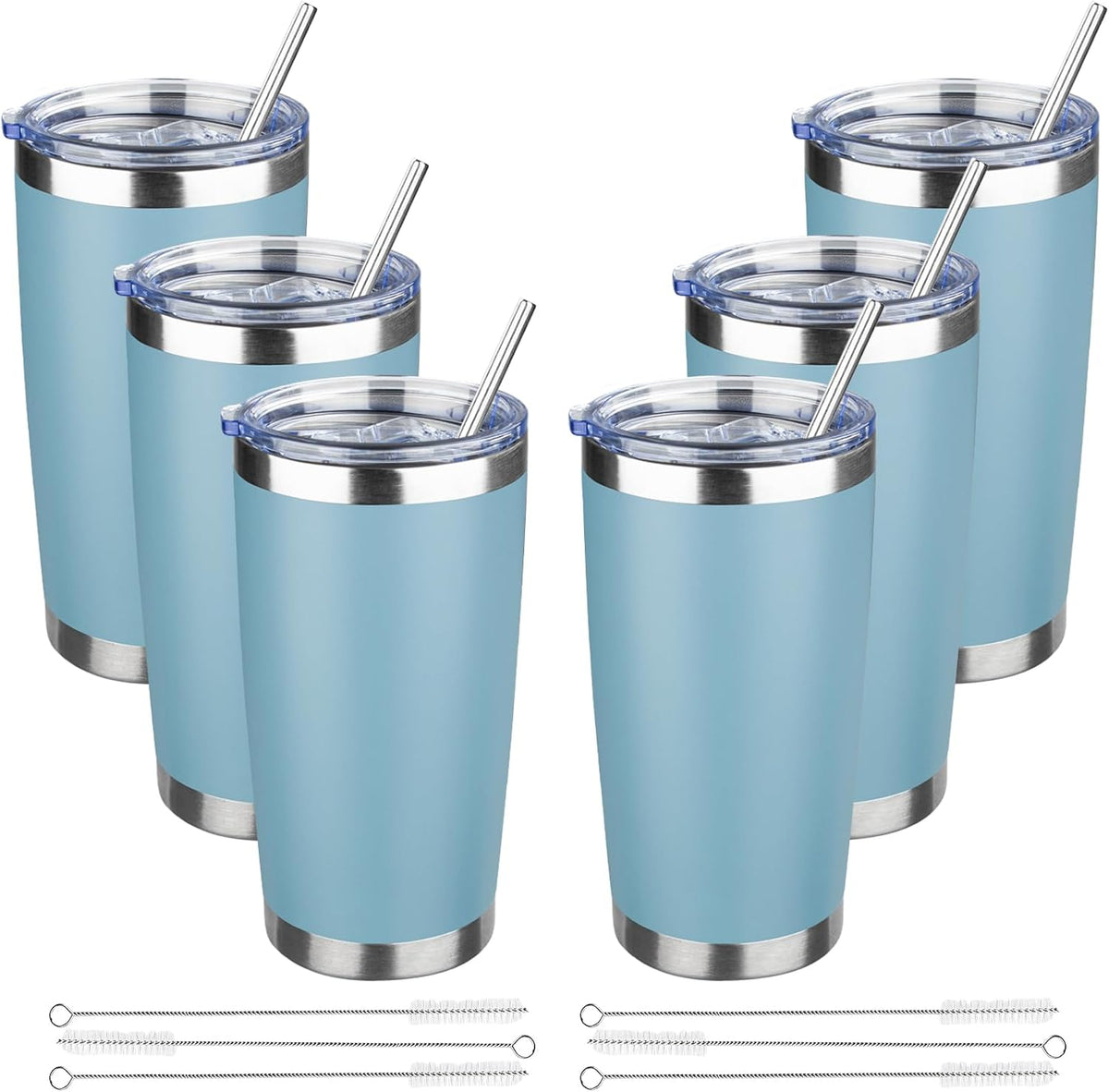 20 oz Tumbler with Lids and Straws, Stainless Steel Insulated Travel Coffee Mug, Double Wall Vacuum Insulated Tumblers, Powder Coated Coffee Tumbler for Cold & Hot Drinks (Yellow)