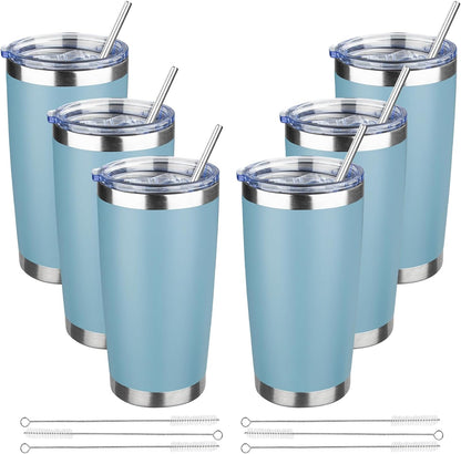 20 oz Tumbler with Lids and Straws, Stainless Steel Insulated Travel Coffee Mug, Double Wall Vacuum Insulated Tumblers, Powder Coated Coffee Tumbler for Cold & Hot Drinks (Yellow)
