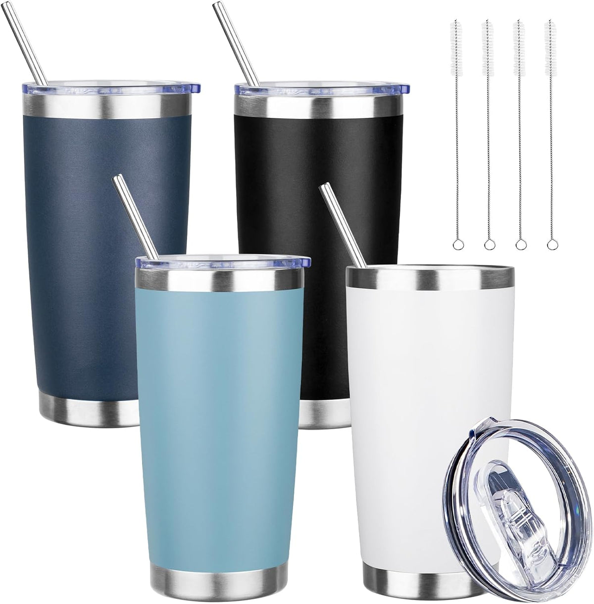 20 oz Tumbler with Lids and Straws, Stainless Steel Insulated Travel Coffee Mug, Double Wall Vacuum Insulated Tumblers, Powder Coated Coffee Tumbler for Cold & Hot Drinks (Yellow)