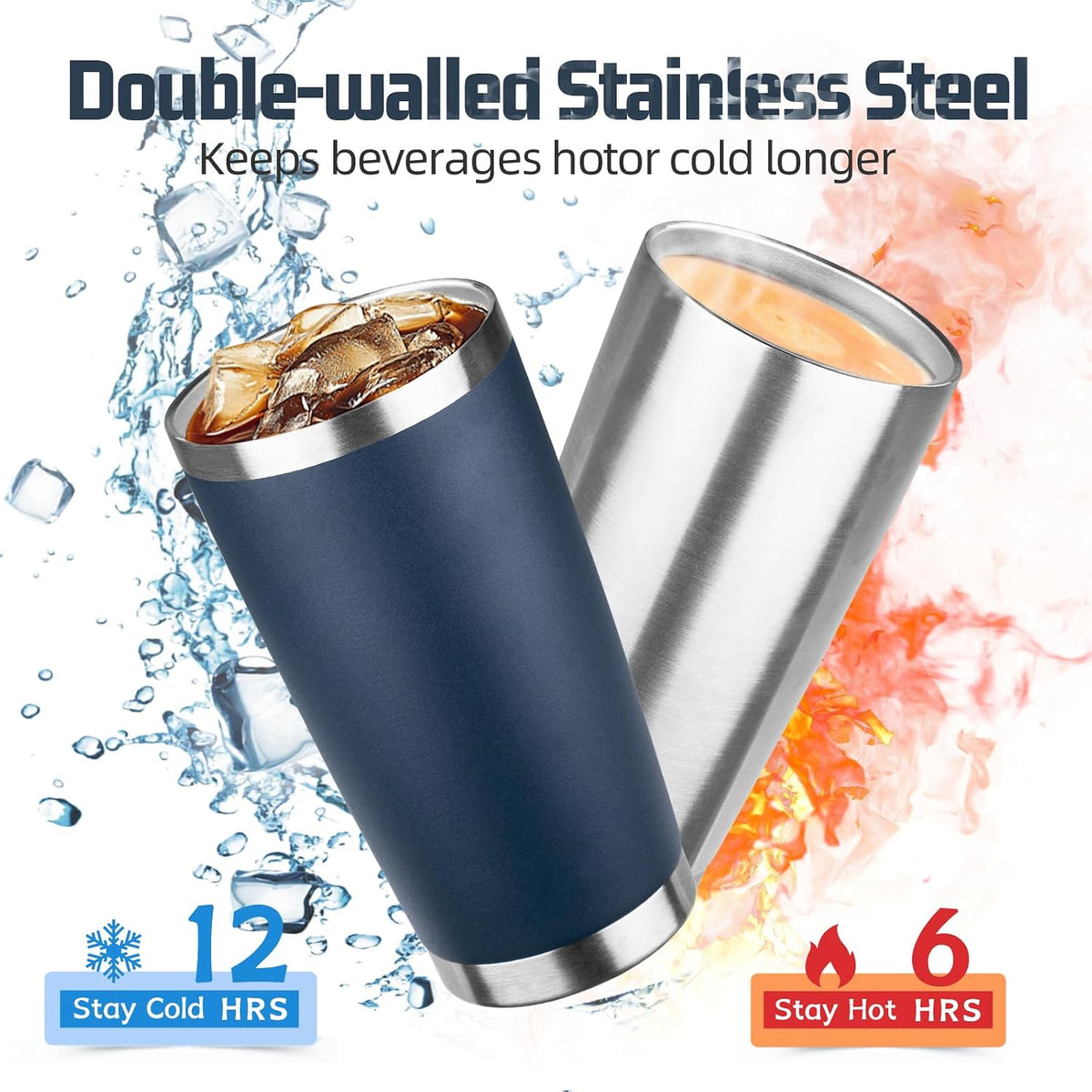 20 oz Tumbler with Lids and Straws, Stainless Steel Insulated Travel Coffee Mug, Double Wall Vacuum Insulated Tumblers, Powder Coated Coffee Tumbler for Cold & Hot Drinks (Yellow)