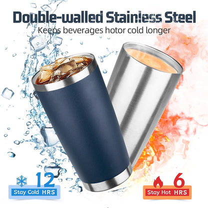 20 oz Tumbler with Lids and Straws, Stainless Steel Insulated Travel Coffee Mug, Double Wall Vacuum Insulated Tumblers, Powder Coated Coffee Tumbler for Cold & Hot Drinks (Yellow)
