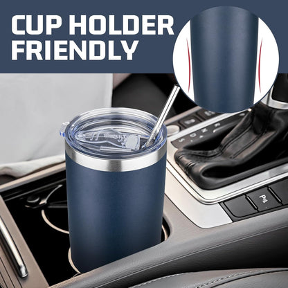 20 oz Tumbler with Lids and Straws, Stainless Steel Insulated Travel Coffee Mug, Double Wall Vacuum Insulated Tumblers, Powder Coated Coffee Tumbler for Cold & Hot Drinks (Yellow)