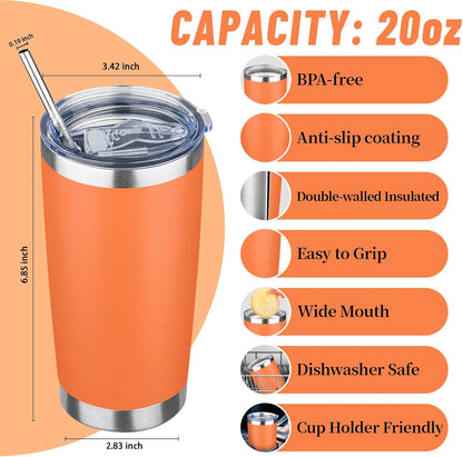 20 oz Tumbler with Lids and Straws, Stainless Steel Insulated Travel Coffee Mug, Double Wall Vacuum Insulated Tumblers, Powder Coated Coffee Tumbler for Cold & Hot Drinks (Yellow)