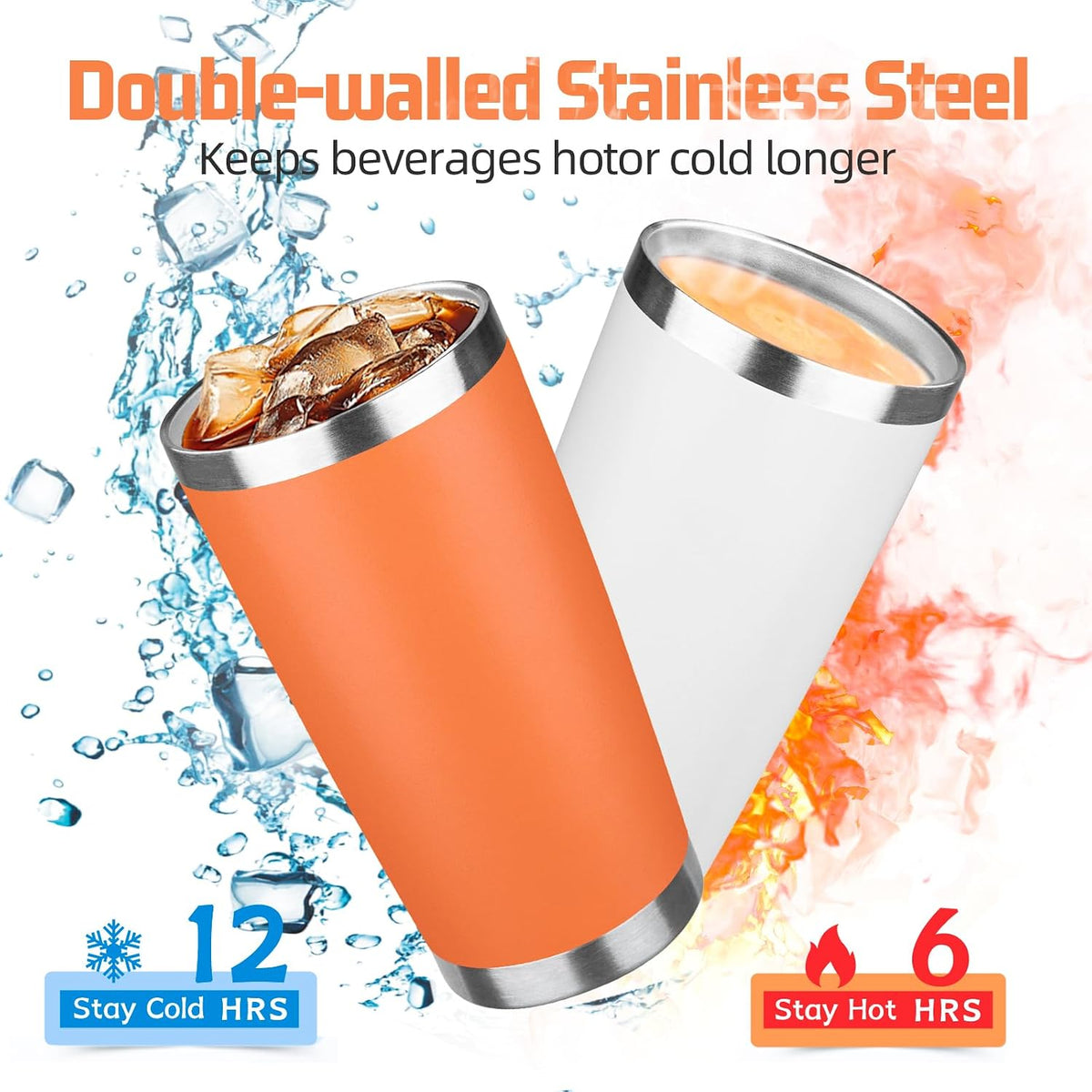 20 oz Tumbler with Lids and Straws, Stainless Steel Insulated Travel Coffee Mug, Double Wall Vacuum Insulated Tumblers, Powder Coated Coffee Tumbler for Cold & Hot Drinks (Yellow)