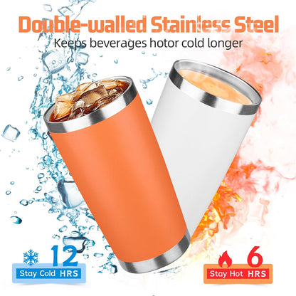 20 oz Tumbler with Lids and Straws, Stainless Steel Insulated Travel Coffee Mug, Double Wall Vacuum Insulated Tumblers, Powder Coated Coffee Tumbler for Cold & Hot Drinks (Yellow)