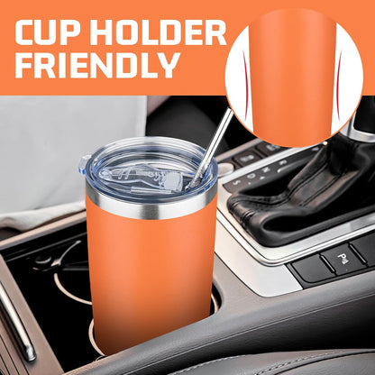 20 oz Tumbler with Lids and Straws, Stainless Steel Insulated Travel Coffee Mug, Double Wall Vacuum Insulated Tumblers, Powder Coated Coffee Tumbler for Cold & Hot Drinks (Yellow)
