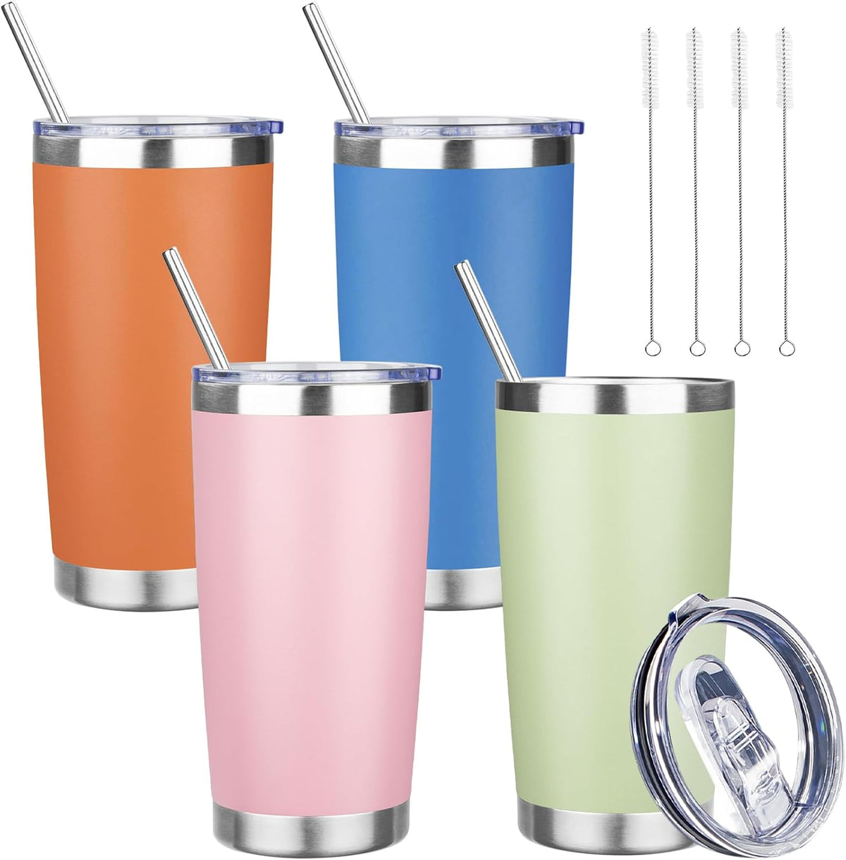 20 oz Tumbler with Lids and Straws, Stainless Steel Insulated Travel Coffee Mug, Double Wall Vacuum Insulated Tumblers, Powder Coated Coffee Tumbler for Cold & Hot Drinks (Yellow)