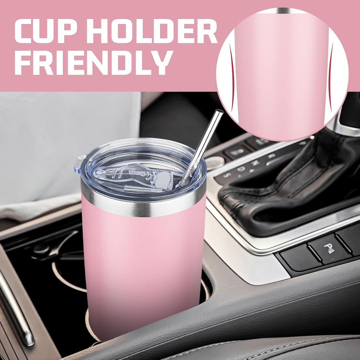 20 oz Tumbler with Lids and Straws, Stainless Steel Insulated Travel Coffee Mug, Double Wall Vacuum Insulated Tumblers, Powder Coated Coffee Tumbler for Cold & Hot Drinks (Yellow)