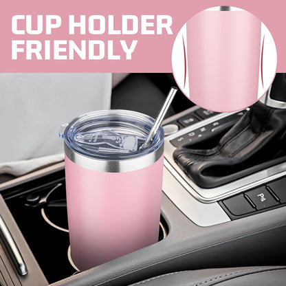 20 oz Tumbler with Lids and Straws, Stainless Steel Insulated Travel Coffee Mug, Double Wall Vacuum Insulated Tumblers, Powder Coated Coffee Tumbler for Cold & Hot Drinks (Yellow)