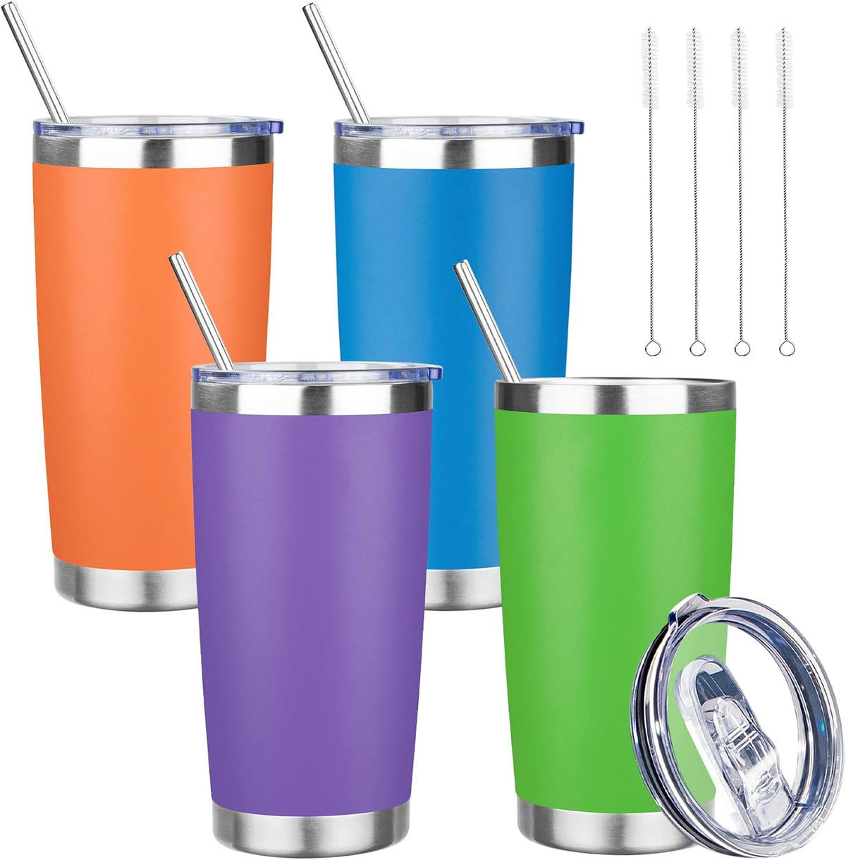 20 oz Tumbler with Lids and Straws, Stainless Steel Insulated Travel Coffee Mug, Double Wall Vacuum Insulated Tumblers, Powder Coated Coffee Tumbler for Cold & Hot Drinks (Yellow)